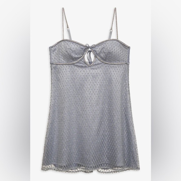 For Love & Lemons Glitter Slip Dress- Silver XL - Picture 4 of 6